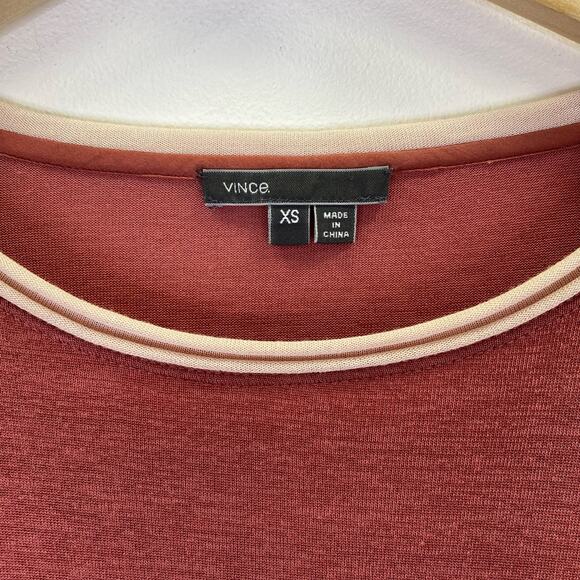 VINCE T-Shirt Rose Pink Colorblock Womens XS Slinky Crewneck Lightweight Jersey - Picture 3 of 7